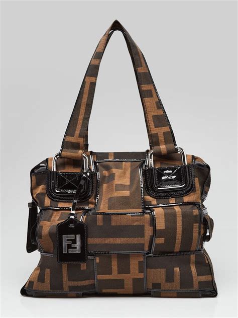 fendi black woven crossword grande bag|FENDI Patent Zucca Crossword Grande Bag Tobacco.